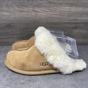 UGG Scuffette Slippers Womens Size 7 Brown Suede Fur Slip On